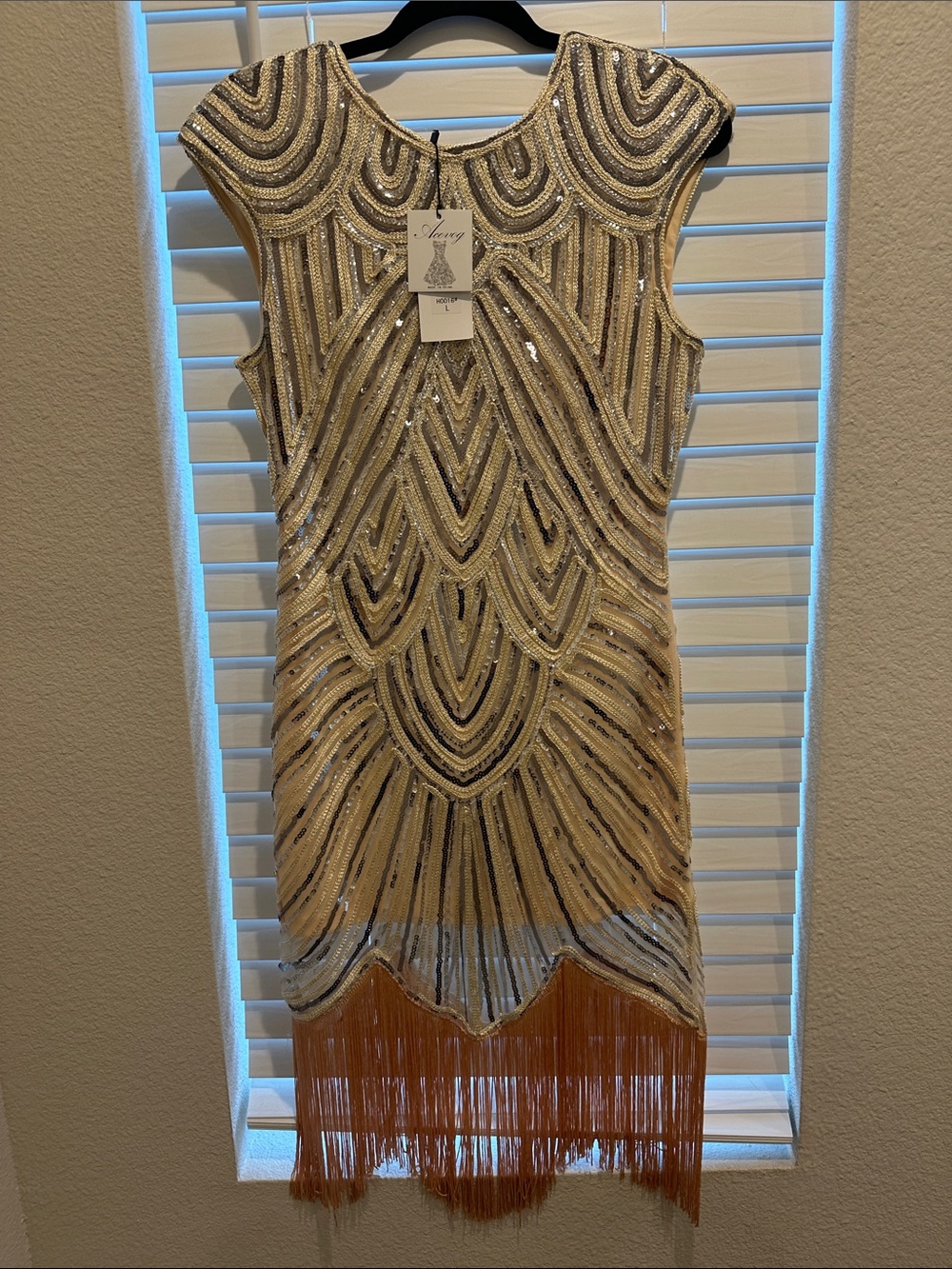Beaded Fringe Cocktail Dress - Gold